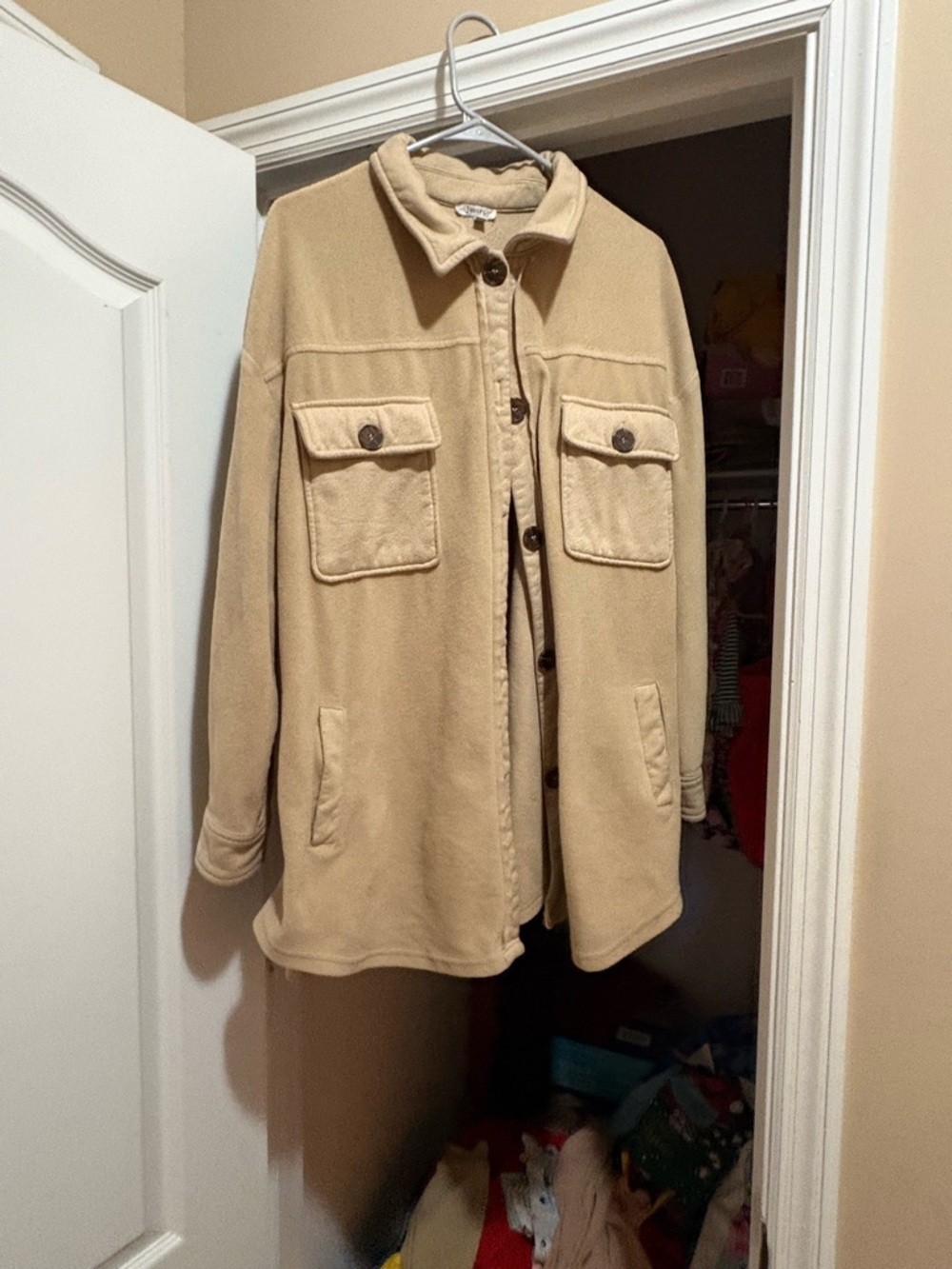 JODIFL Beige Utility Shacket with Button Front